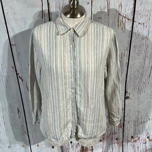 L.L.BEAN button down 100% linen striped shirt size xlarge .